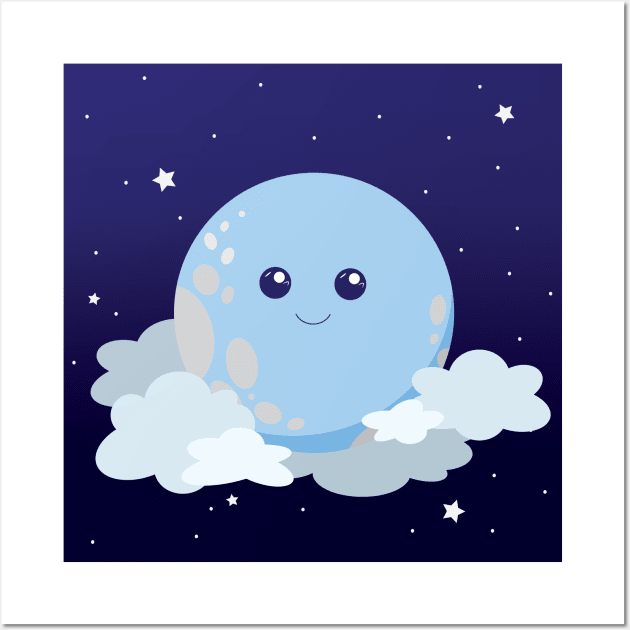 Cute Moon in a Cloudy Night Sky Wall Art by magentasponge